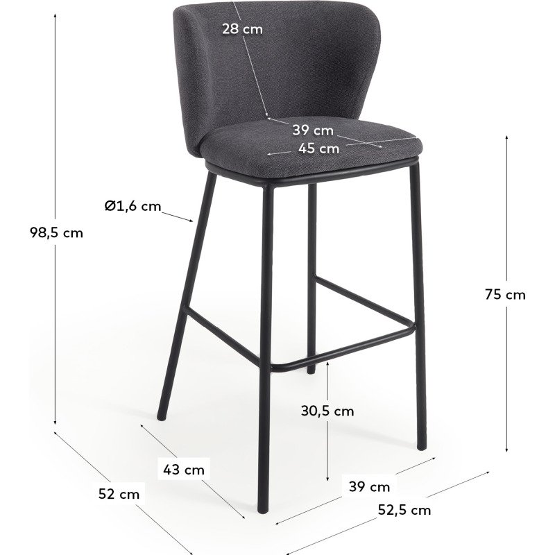 Tabouret Ciselia tissus chenille et pied acier H.75 cm