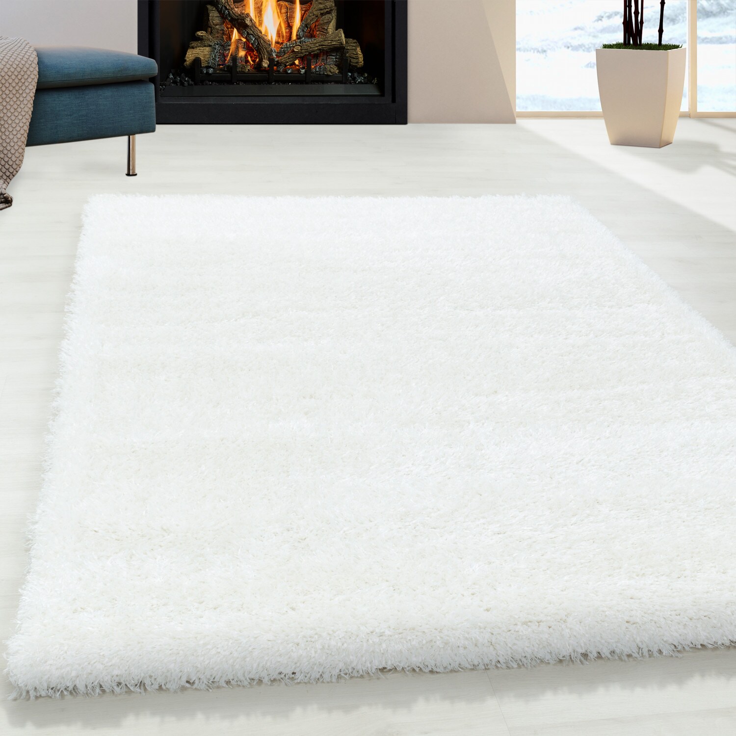Einfarbig Hochflor Teppich, Flauschiger Langflor Shaggy Teppich, Rechteckig
