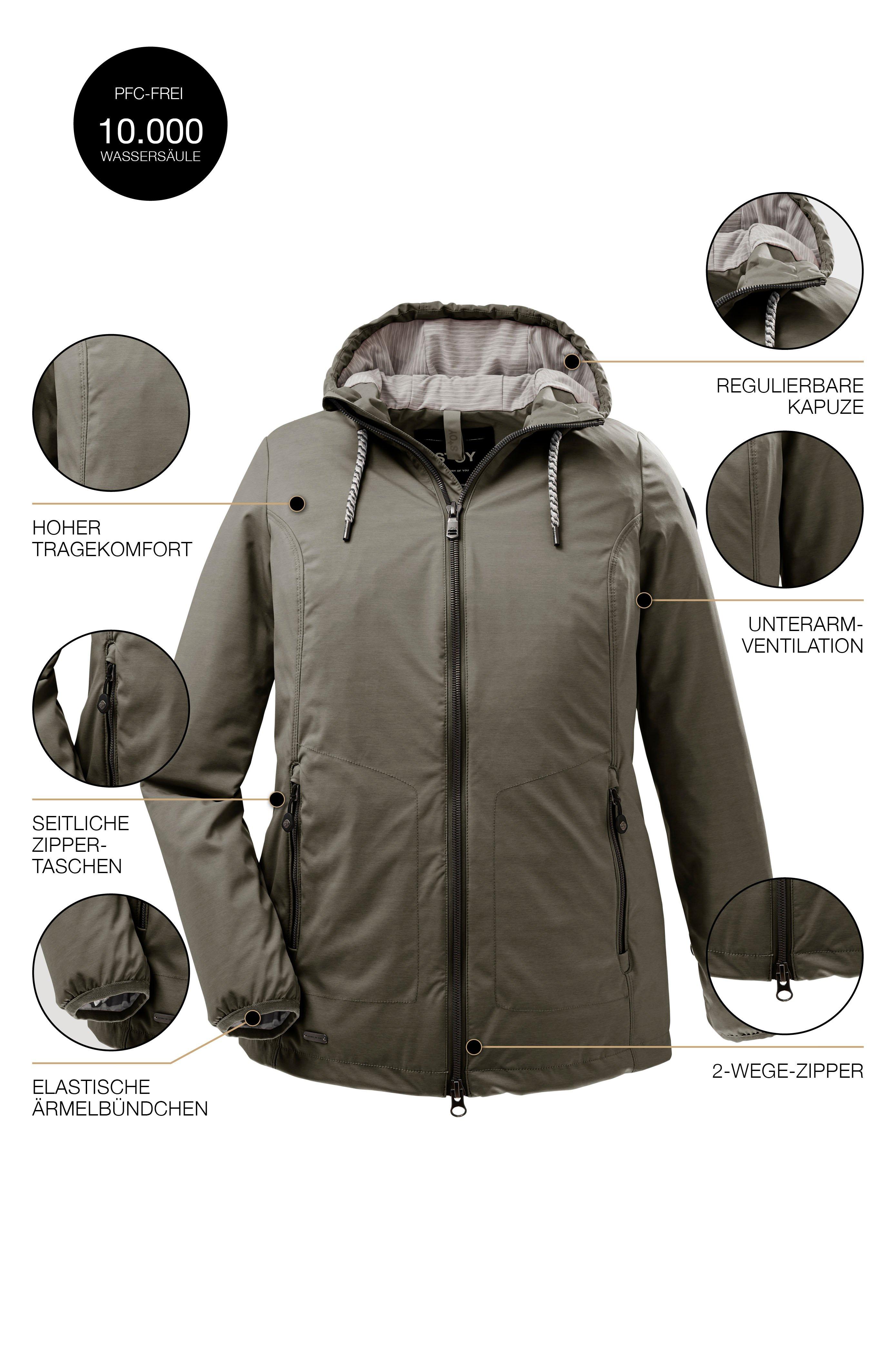 Softshelljacke mit regulierbarer Kapuze und Saum