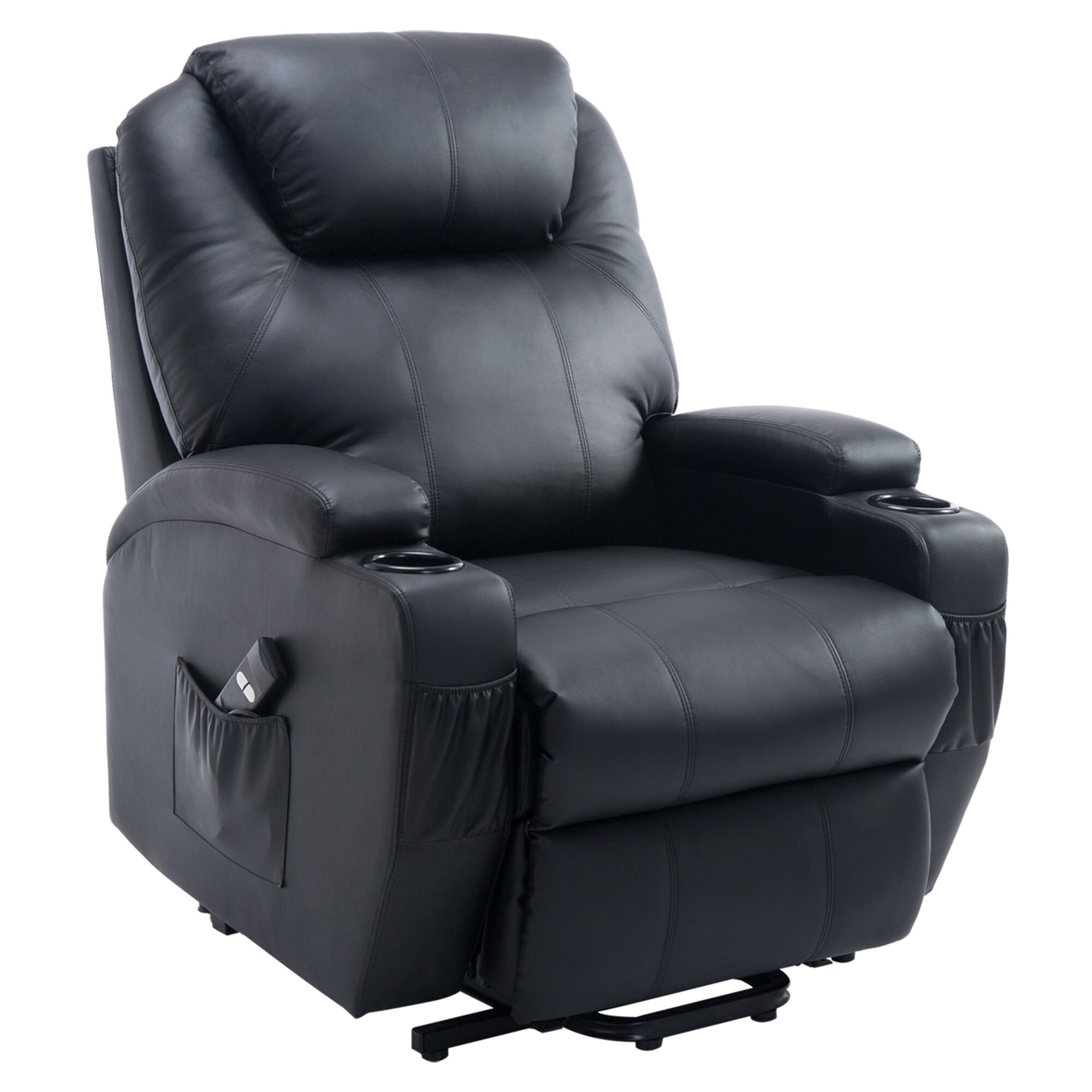 HOMCOM Fernsehsessel 2-in-1-Design, Becherhalter auf beiden Seiten, Sessellift Schwarz 84 x 92 x 109 cm (BxTxH)