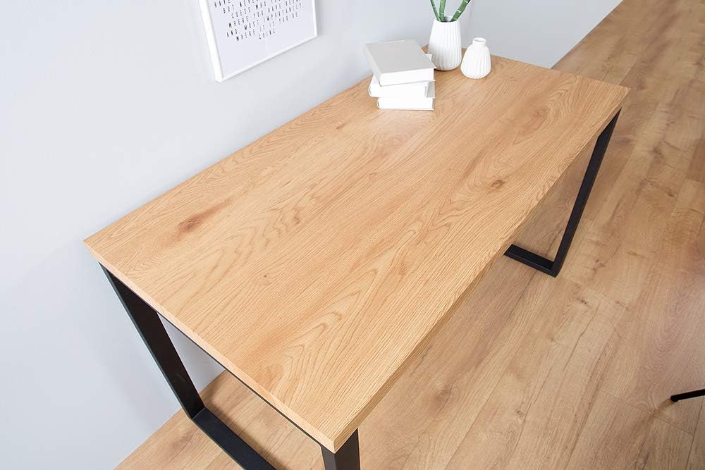 Design Schreibtisch Oak Desk 120cm Eiche Optik Vintage Metallgestell schwarz Schminktisch Tisch Bürotisch
