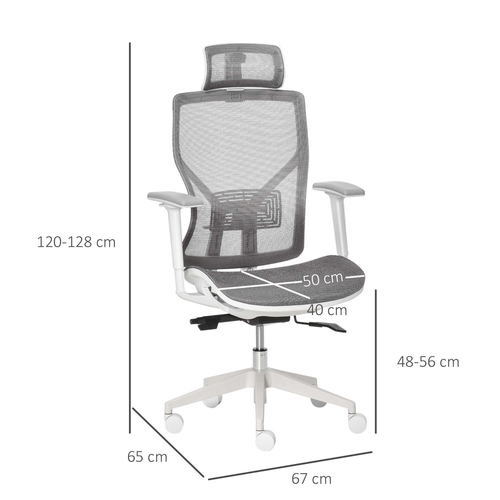 Vinsetto Bürostuhl ergonomisch geformt, high-end gaslift Grau 67 x 65 x 120-128 cm (BxTxH)