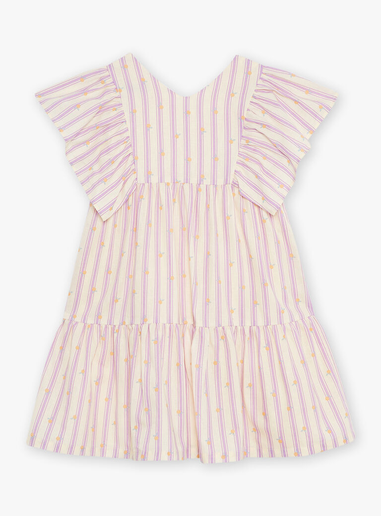 Robe vanille en lin à rayures mauve