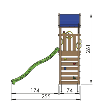 Speeltoestel Jungle Gym Patio met blauwe glijbaan van grenenhout
