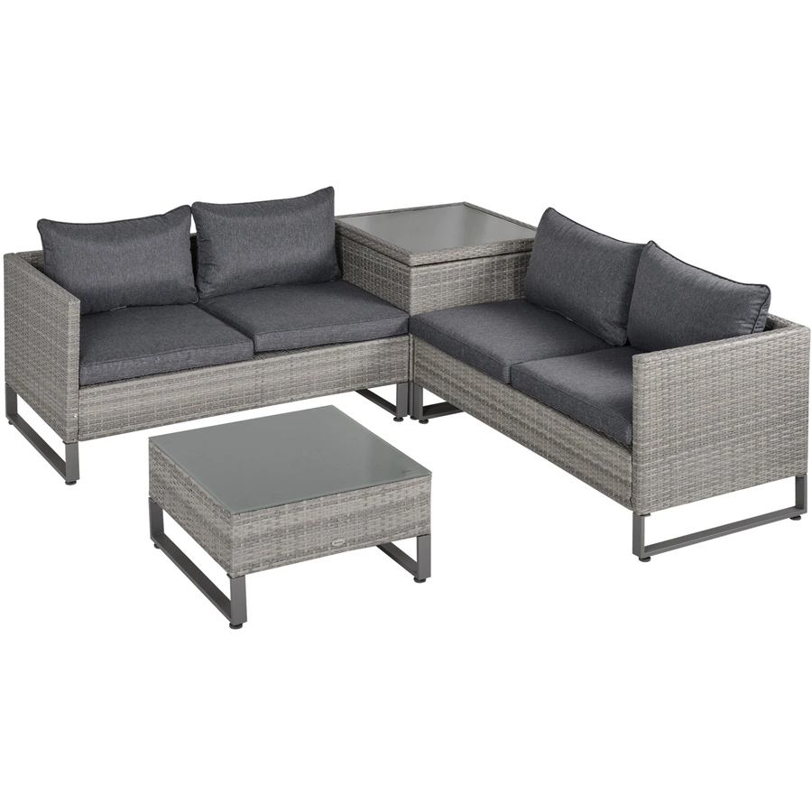 Outsunny Polyrattan Sitzgruppe mit Beistelltisch und Sitzpolstern, 4-teilig Grau