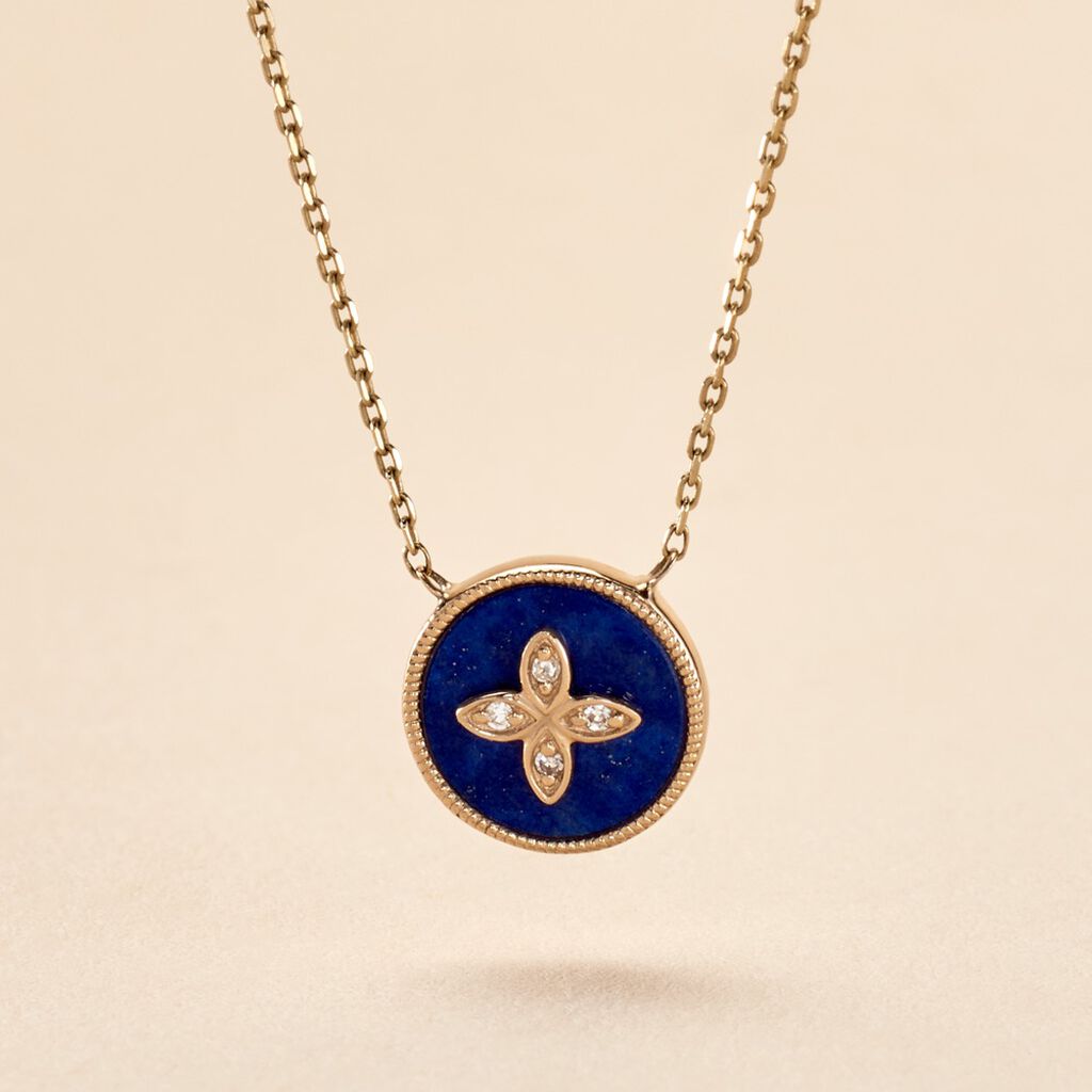 Collier Talisman Or Jaune Lapis Lazuli Diamant