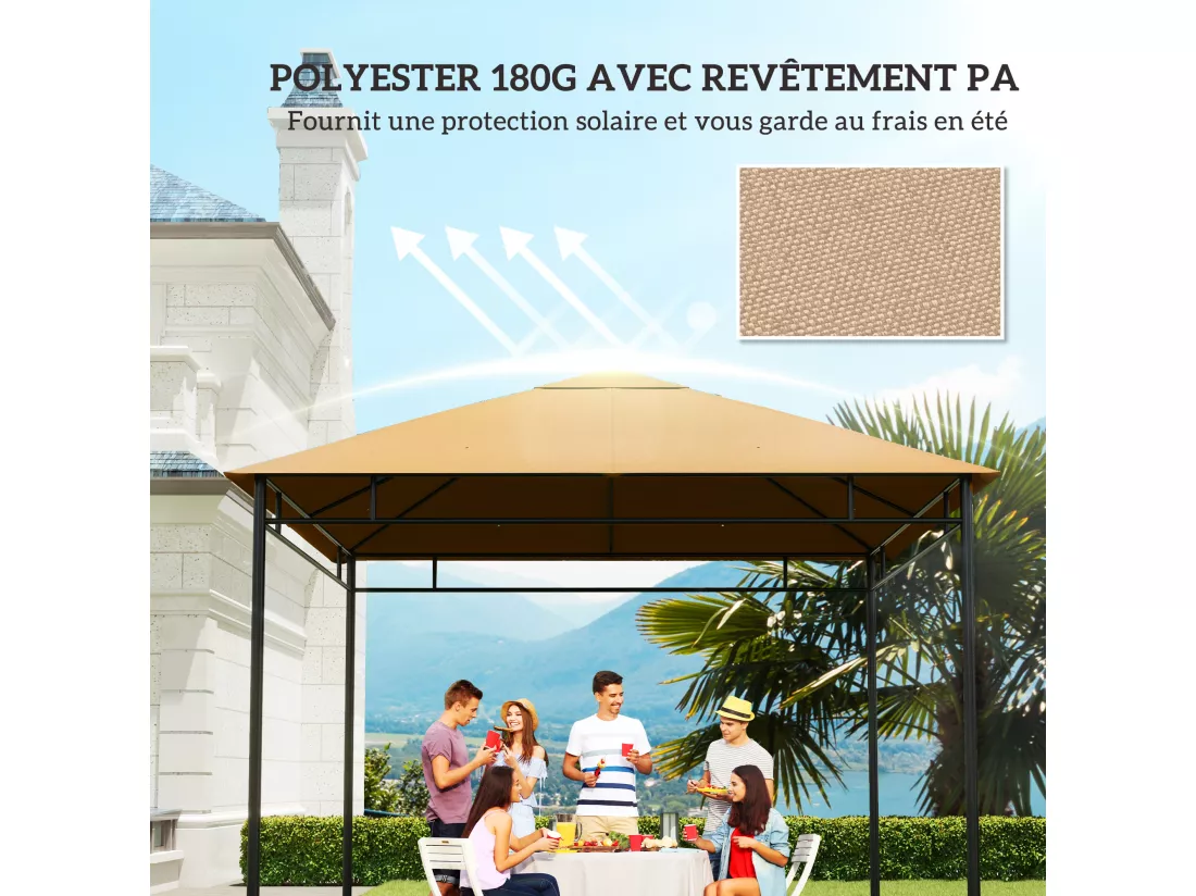 Toile de rechange pour pavillon tonnelle tente 3 x 3 m polyester haute densité 180 g/m² revêtement PA anti-UV beige