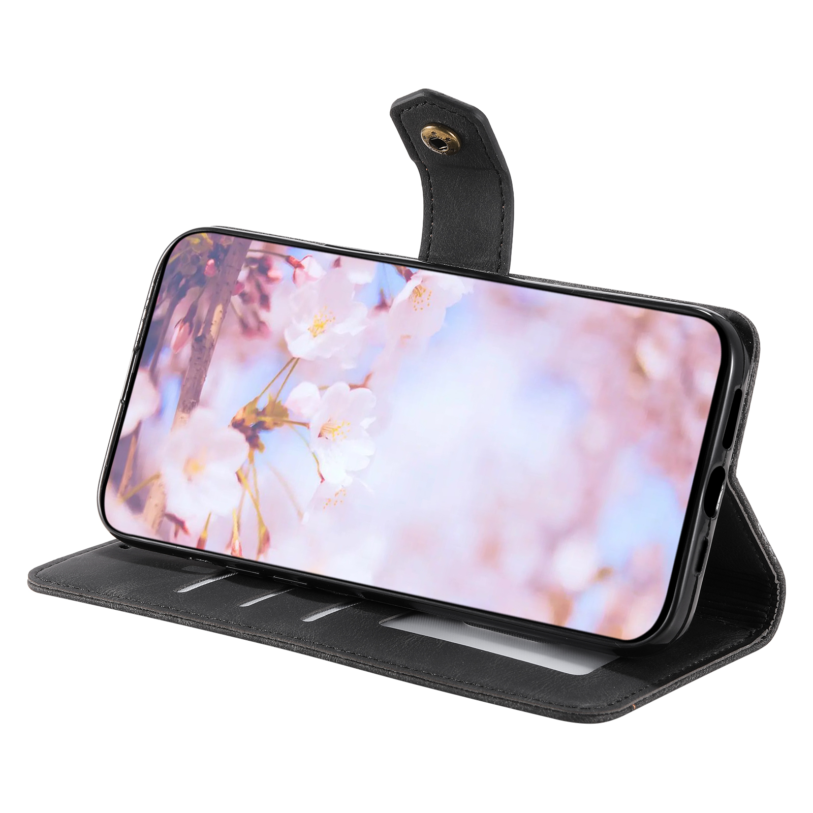 Samsung Galaxy S23 5G Vintage Leder Tasche Flip Cover mit Kartenfächer   Handschlaufe (ohne Magnetverschluss) - Schwarz
