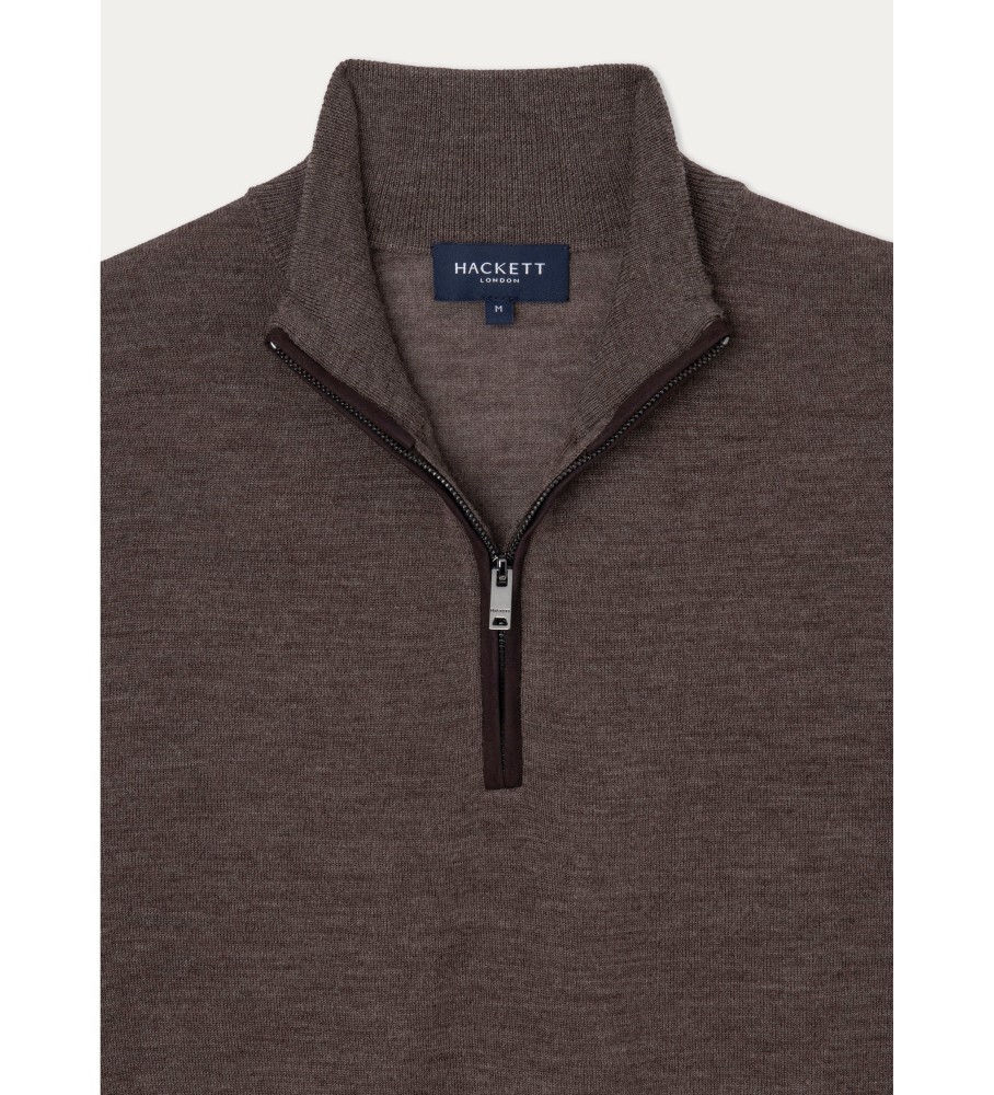 Hackett Jersey Merino Silk Zip Marrom
