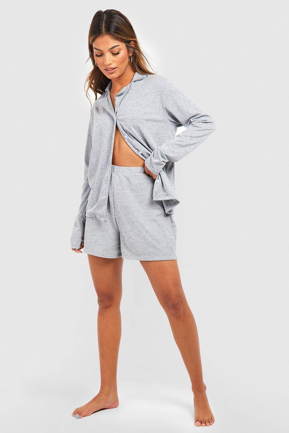 boohoo Chemise pyjama boutonnée à manches longues en jersey