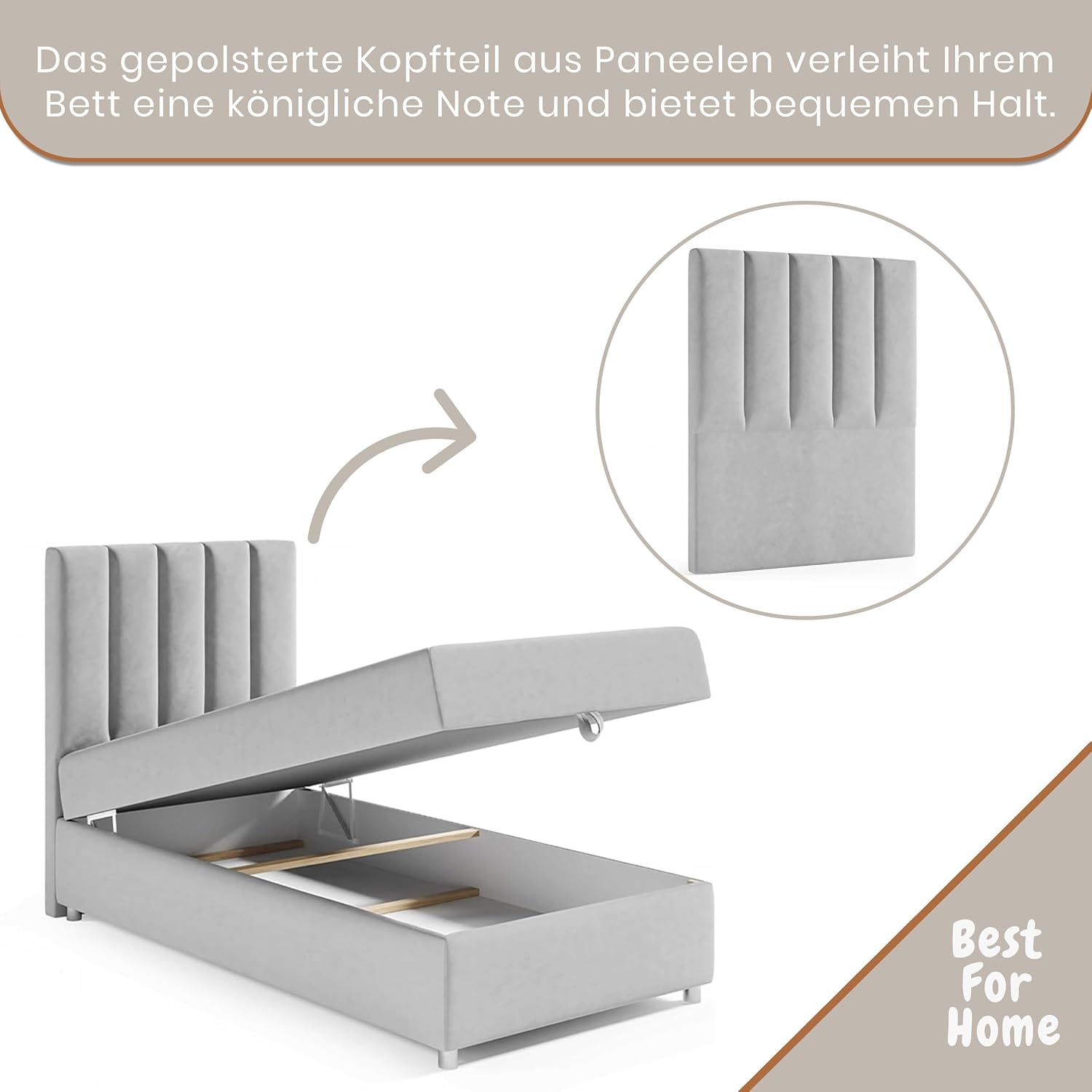 Trinity K10 EinzelBett | Boxspringbett mit Bonell Federkernmatratze 90x200 | MatratzenTopper 90x200 | Bett mit Matratze | Bett mit Stauraum