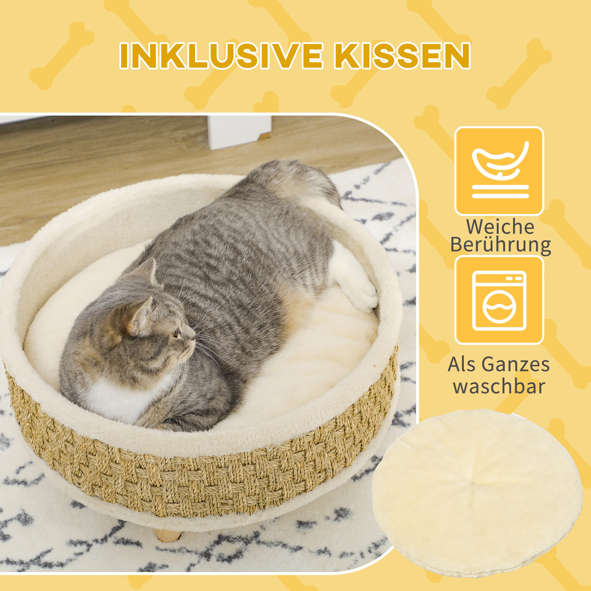 PawHut Haustierbett mit Kissen natur 48L x 48B x 24,5H cm