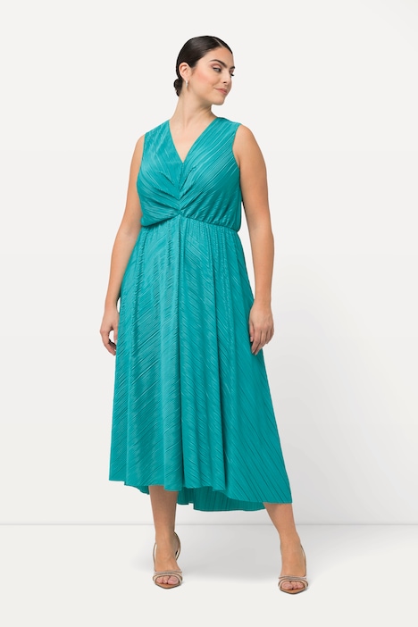 Plissee-Maxikleid, drapiert, V-Ausschnitt, ärmellos