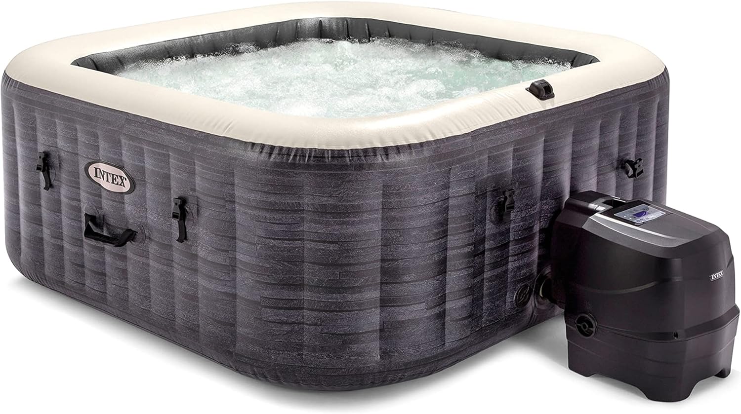 Intex 6-Person Greystone Deluxe Square Bubble Spa Set, Inflated Size: 1.96m x 1.96m x 71cm (28452)