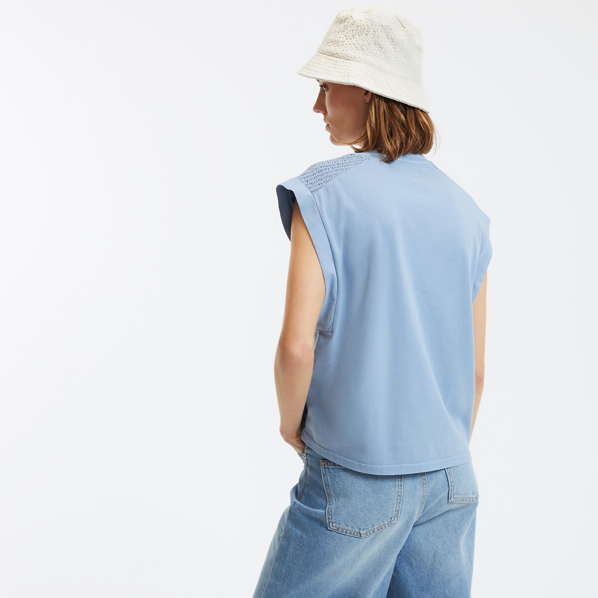 COLEÇÃO LA REDOUTE<br>Camiseta sem mangas com gola redonda e ombros franzidos