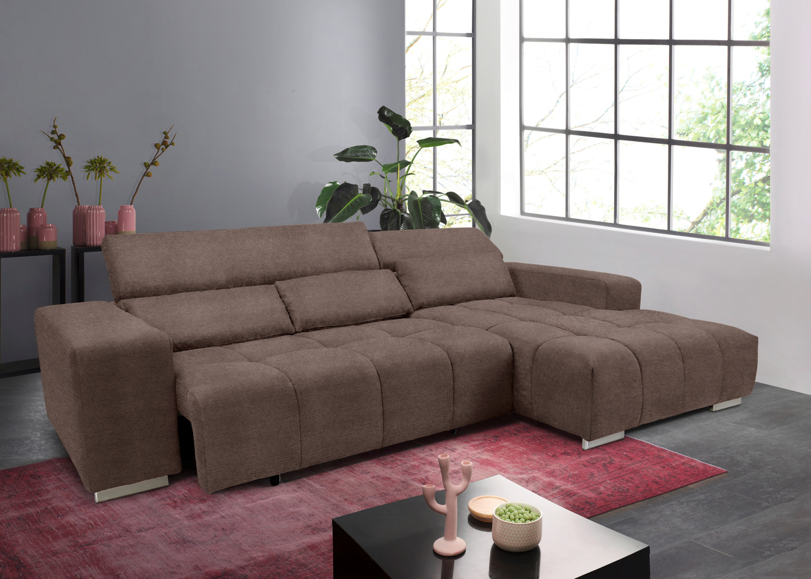 Ecksofa - taupe - Recamiere rechts - Relaxfunktion
