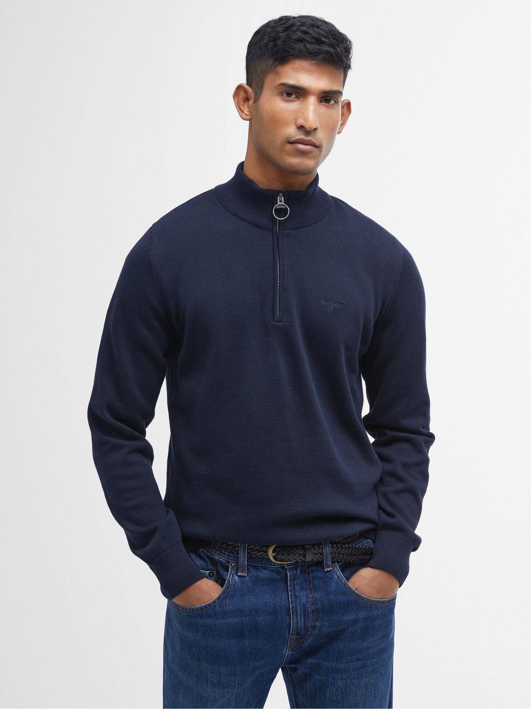 Marineblauw - Barbour® trui met kwartrits
