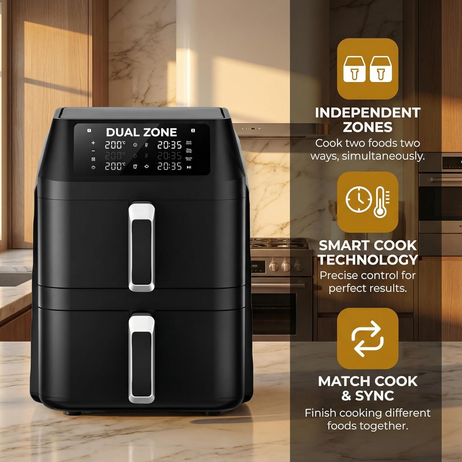 Airfryer, Heißluftfritteuse 2 Kammern, 12 L Heissluftfritteuse, Innovative Mehrfach-Luftgeschwindigkeit, Spart 41 Prozent Platz,10 Programme Mit Automatisch Voreingestellter