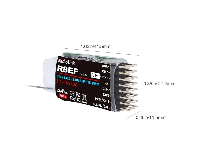RadioLink Empfänger R8EF 8-Kanal 2.4 GHz FHSS (GFSK) Empfänger