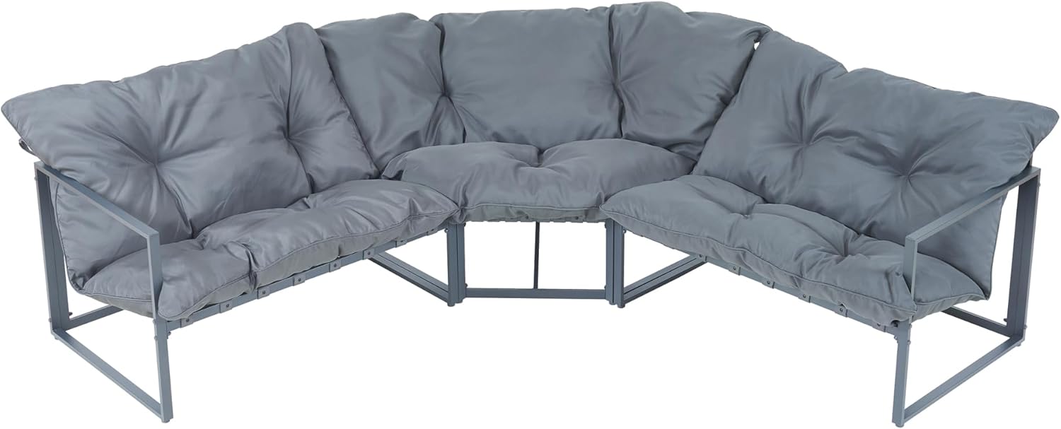 casa.pro Gartenmöbel Set Karg Balkonmöbel Lounge Set 4-teilig Sitzgruppe 3 Sofaelemente mit Couchtisch Outdoor Ecksofa Glasplatte Kissen wetterfest Dunkelgrau