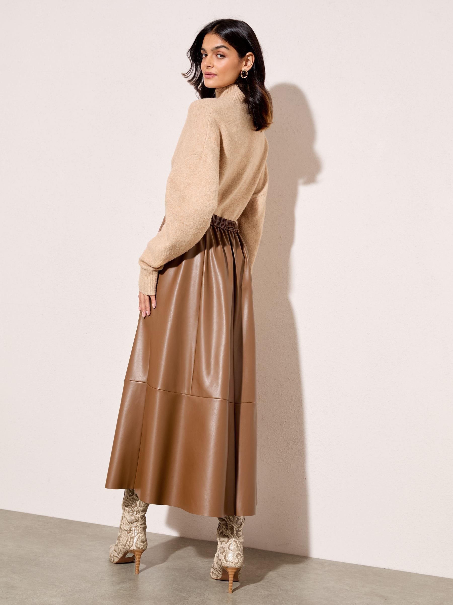 Lichtbruin - Friends Like These Faux Leather Midi Skirt