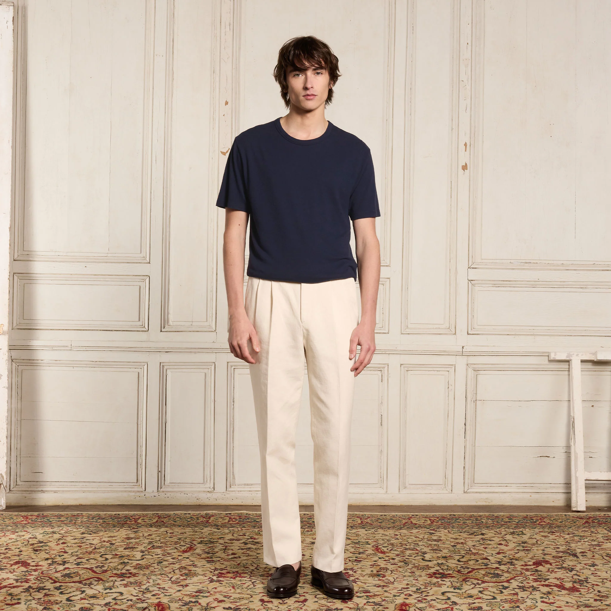 Navy cotton and linen T-shirt
