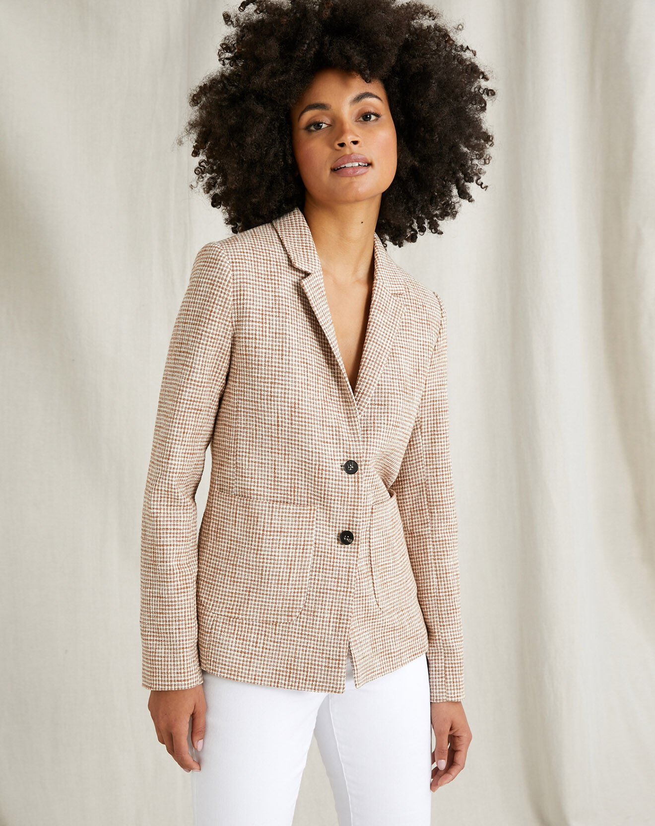 Cyrillus Veste de tailleur vichy marron/écru