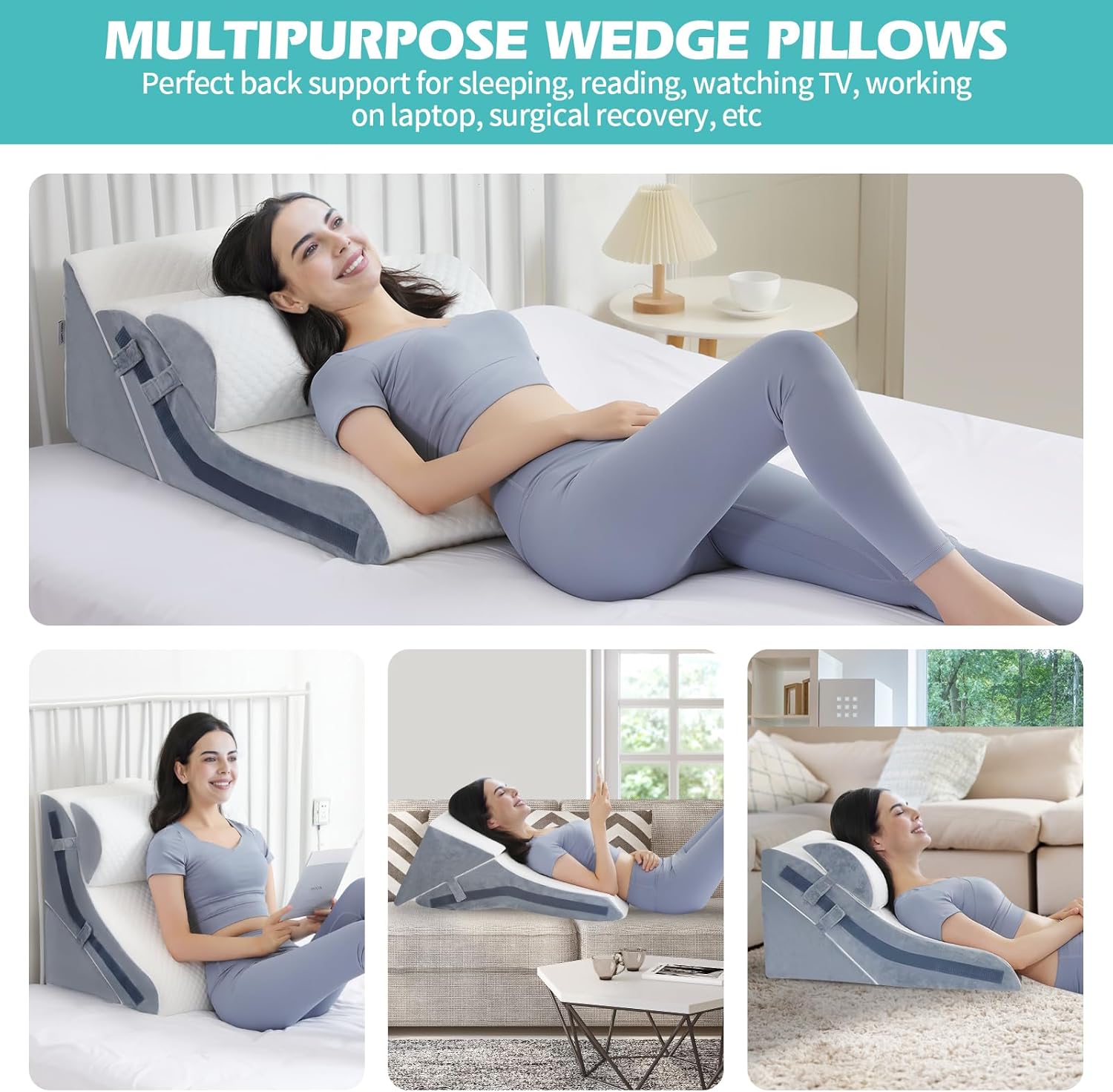 Keilkissen zum Schlafen, orthopädisches Bettkeilkissen-Set, 15-in-1, 3-teilig, verstellbares Keilkissen aus Memory-Schaum, nach Operationen, 57 cm, 40,6 cm, 50,8 cm Höhe, 3-in-1 Neigungskeile (Weiß,