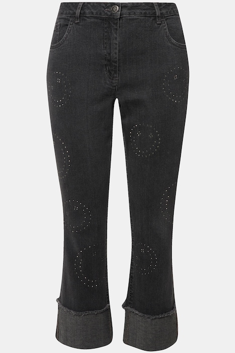 Jeans, Smiley-Muster, Ziersteine, 5-Pocket, verkürzte Länge