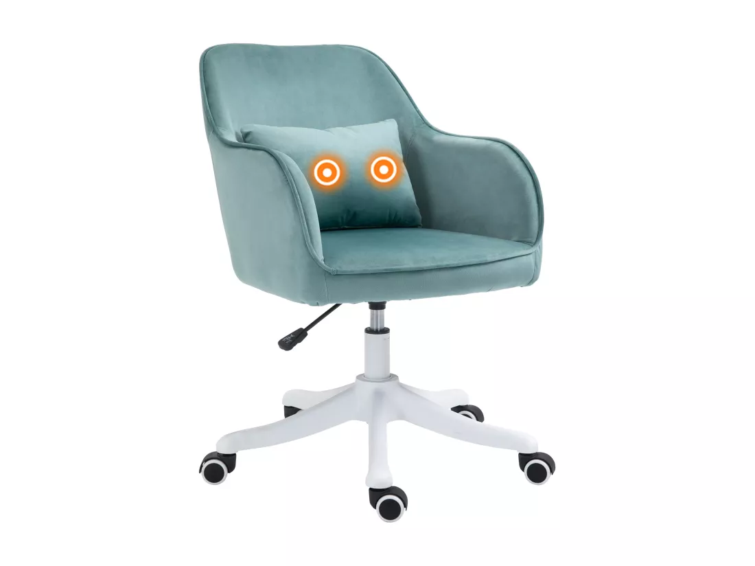 Chaise de bureau velours fauteuil bureau massant coussin lombaire intégré hauteur réglable pivotante 360° vert menthe