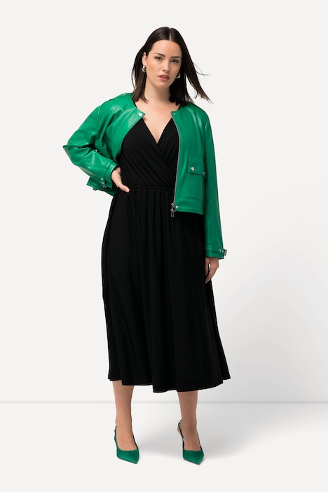 Jerseykleid, A-Linie, Wickeloptik, V-Ausschnitt, Langarm
