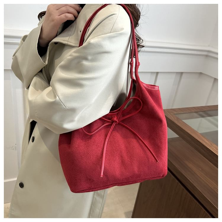 Kleevelind - Tote Bag van imitatiesuède met strik