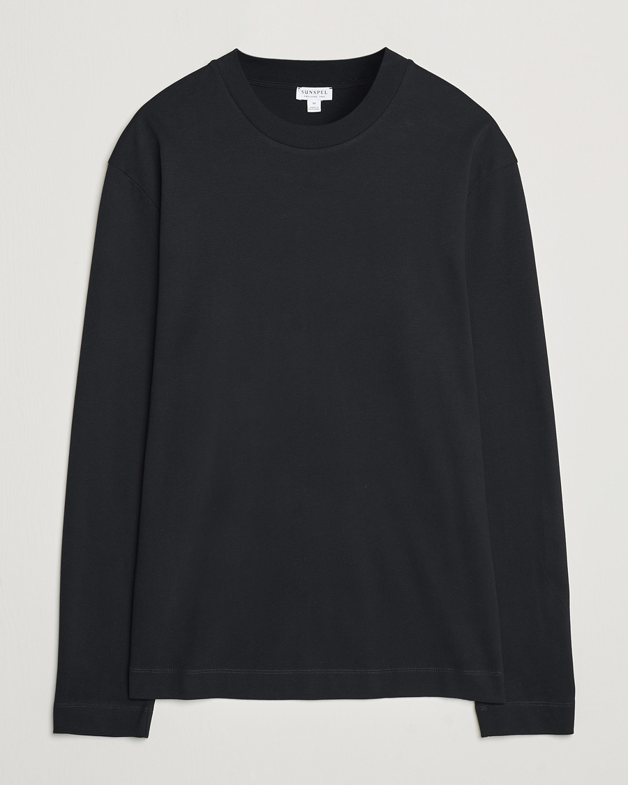 Sunspel Heavy Weight Supima Cotton Long Sleeve T-Shirt Black