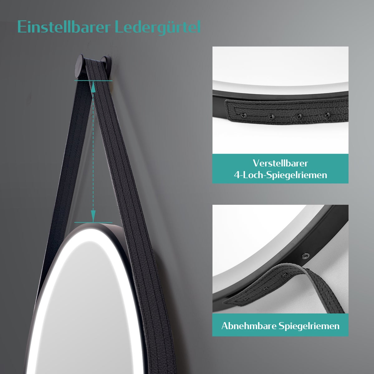 EMKE Badkamerspiegel met verlichting, LED-spiegel met aanraakschakelaar, rond, Ø70cm, koel wit