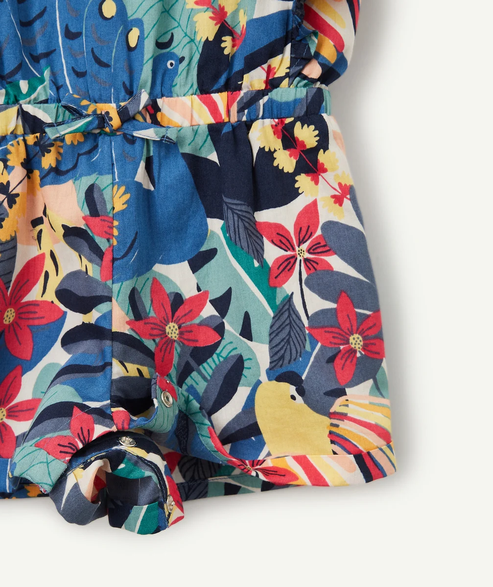 COMBISHORT BÉBÉ FILLE EN COTON IMPRIMÉ FLEURI ET VOLANTS