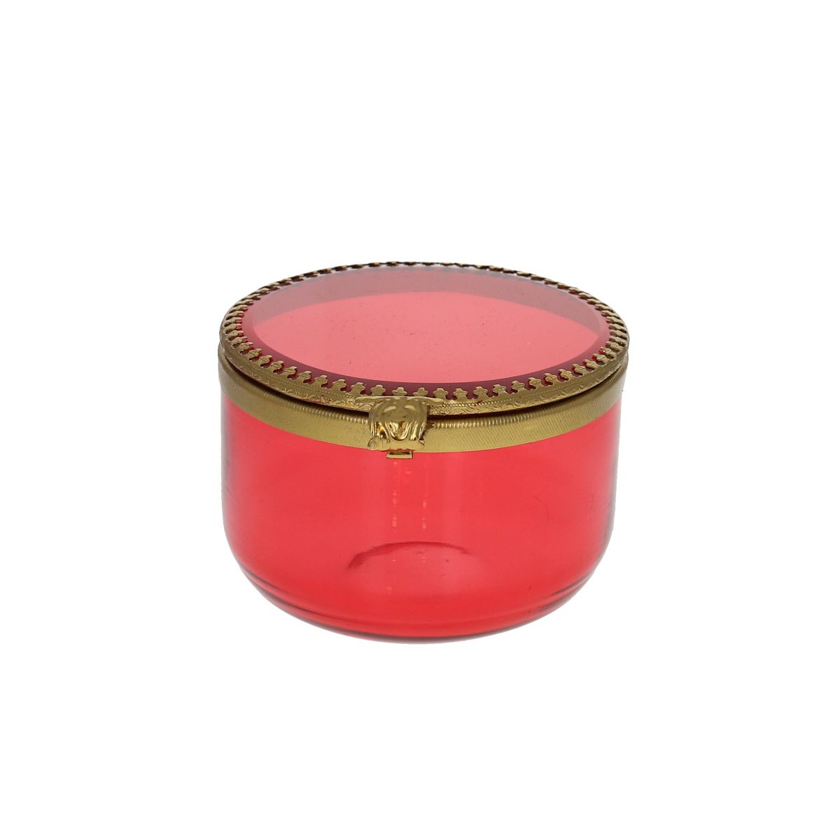 Boite ronde rose en verre et laiton Pondie Chérie