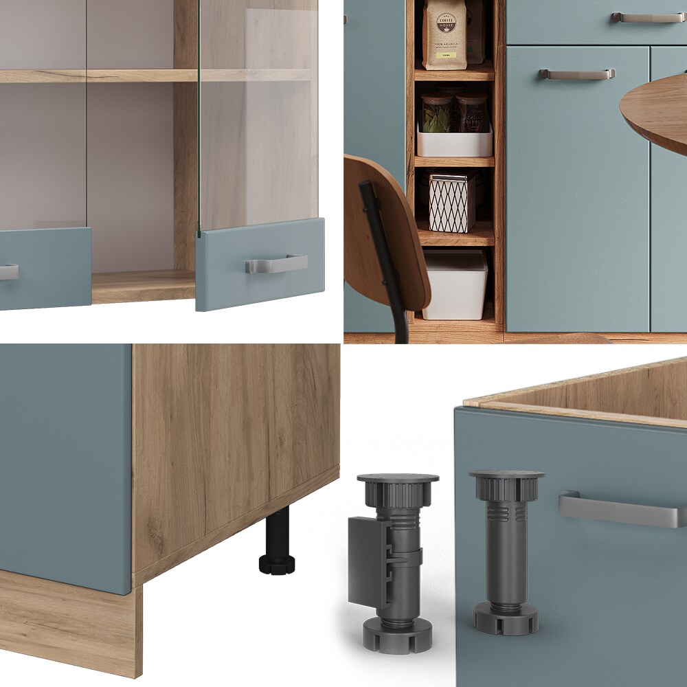 Vicco Küchenzeile R-Line Solid Eiche Blau Grau 160 cm modern Küchenschränke Küchenmöbel