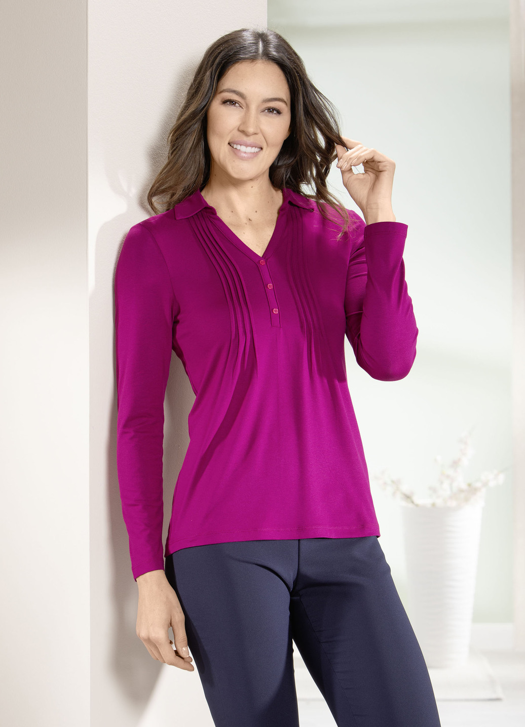Poloshirt mit kurzer Zierknopfleiste in 3 Farben