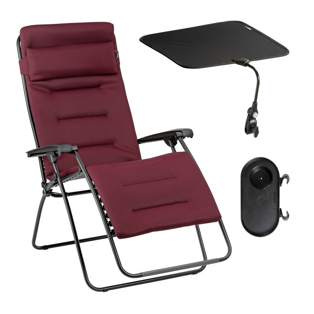 Set gepolsterte Relaxliege XL mit Sonnenschirm und Becherhalter RSX Clip XL AirComfort® Bordeaux