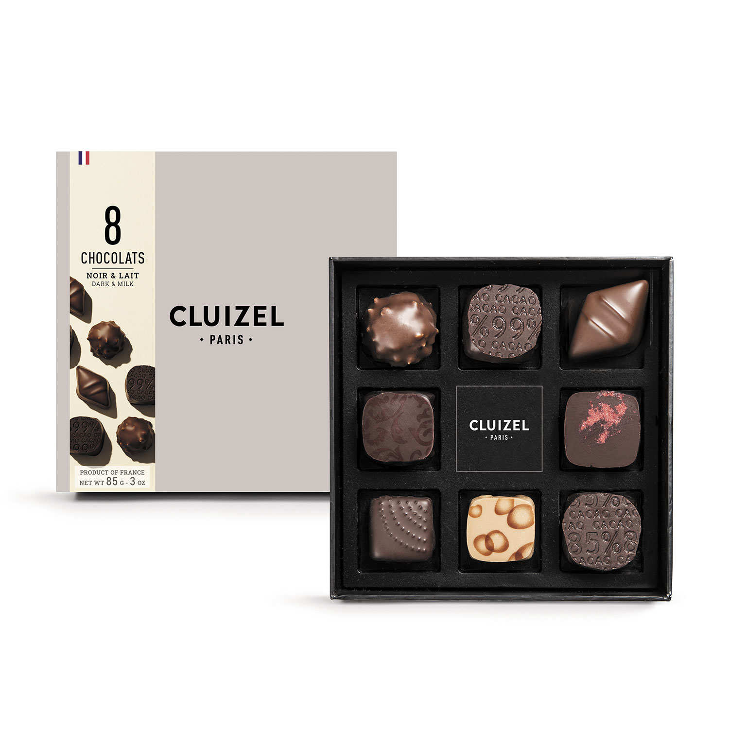 Coffret 8 chocolats noirs et laits Cluizel