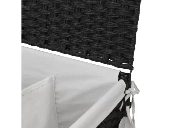 Panier à linge avec roulettes noir 60x35x60,5 résine tressée