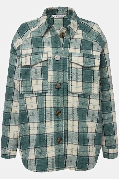 Karo-Flanellhemd, oversized, Hemdkragen, Raglan-Langarm