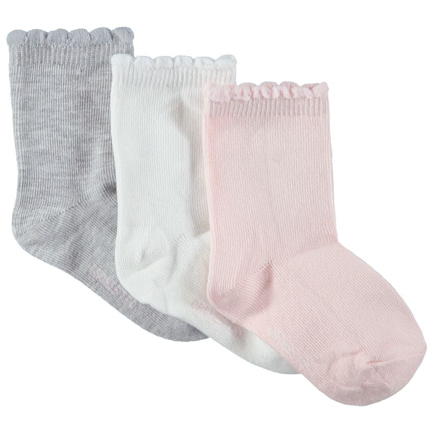 Lot de 3 paires de chaussettes unies avec bord-côte fantaisie - Ecru