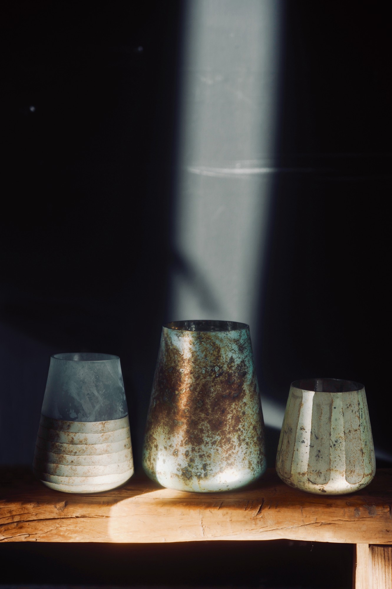 Windlicht 'Ocean', antik silber, weiß, Ø 13 cm, H 15 cm von fischer's lagerhaus