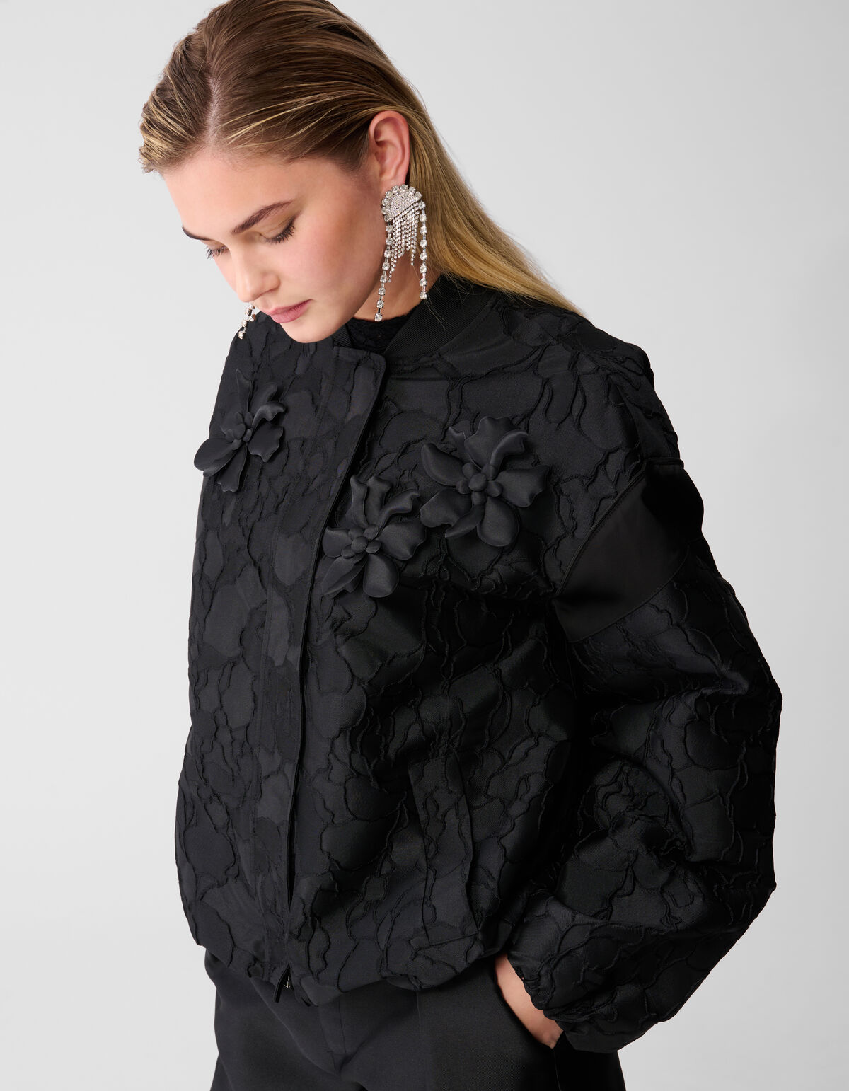 Flower Jacquard Bomber Zwart