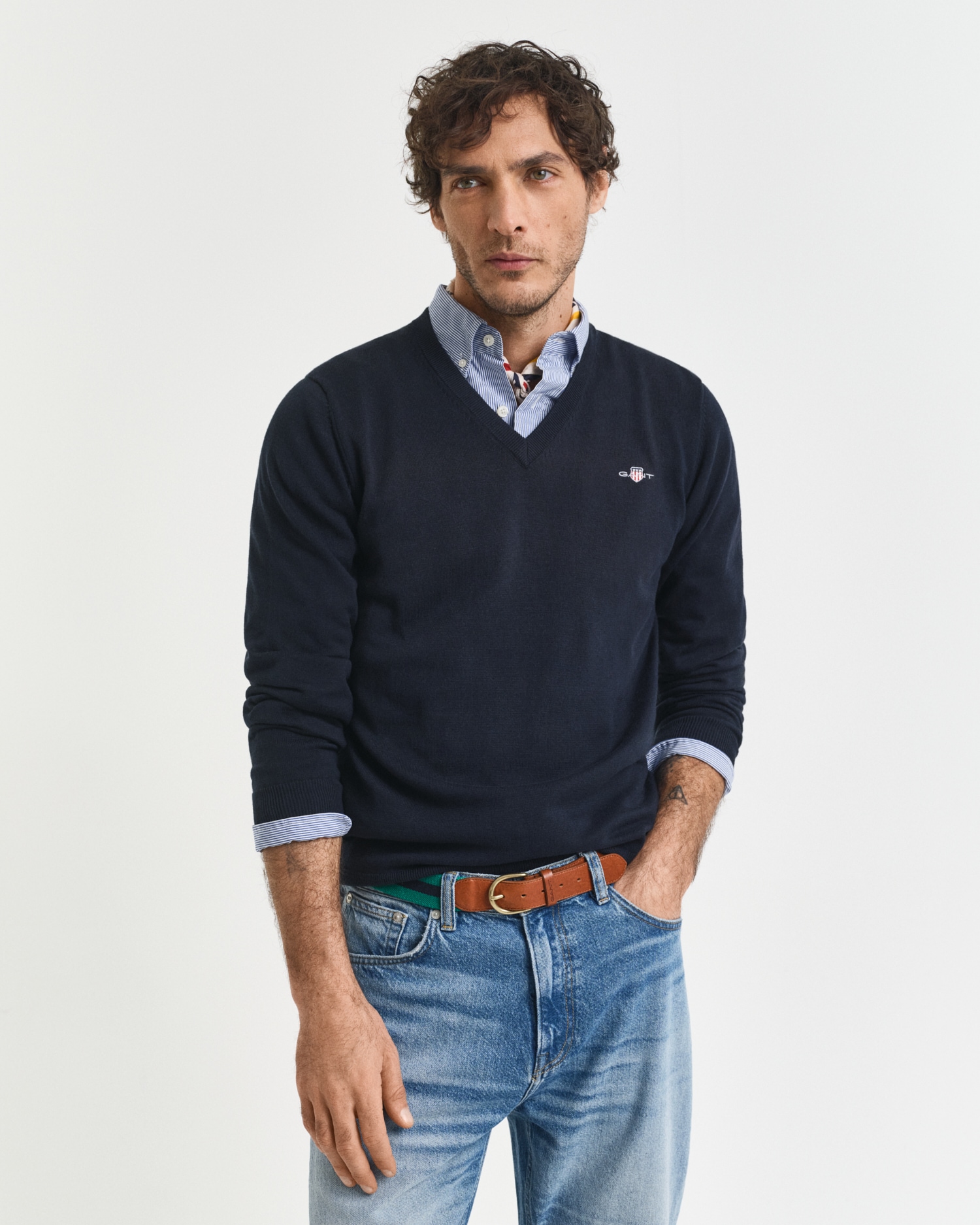 Gant V-Ausschnitt-Pullover »Classic Cotton V-Neck«, Premium Strickjersey aus weicher 100% Baumwolle, Übergangspullover