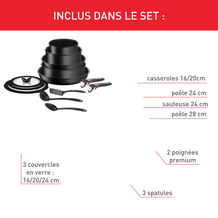 Ingenio Unlimited, Batterie de cuisine 13pcs, Antiadhésif, Induction