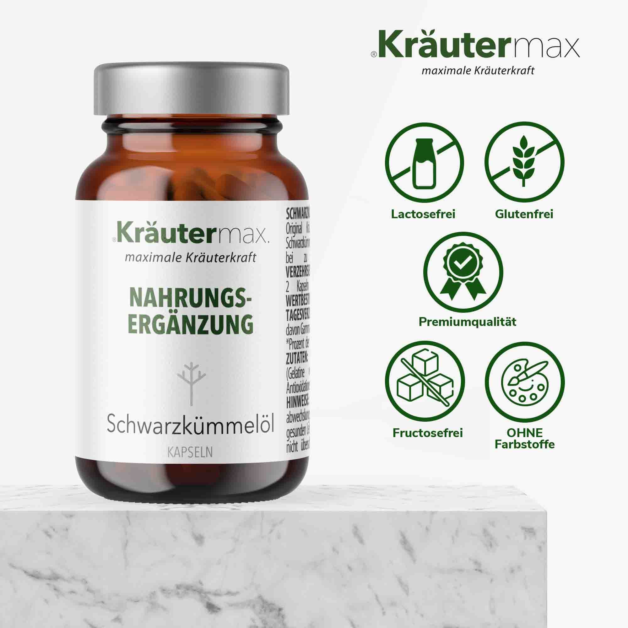 Kräutermax Schwarzkümmelöl 1000 mg Kapseln, ägyptisches Schwarzkümmelöl Kapseln
