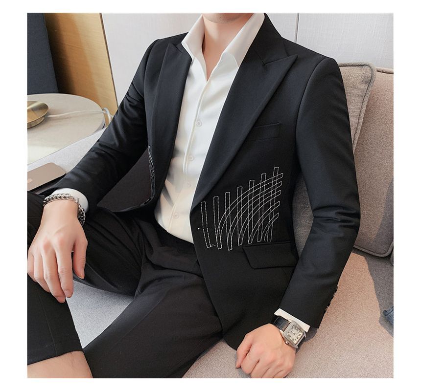 Deepwood - Geborduurde blazer met één knoop / effen blazer met piekrevers