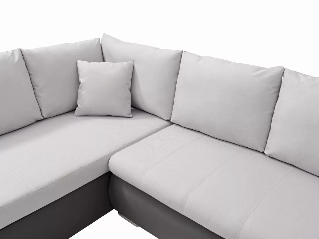 Canapé d'angle droit panoramique convertible en simili et tissu gris DAKOTA II